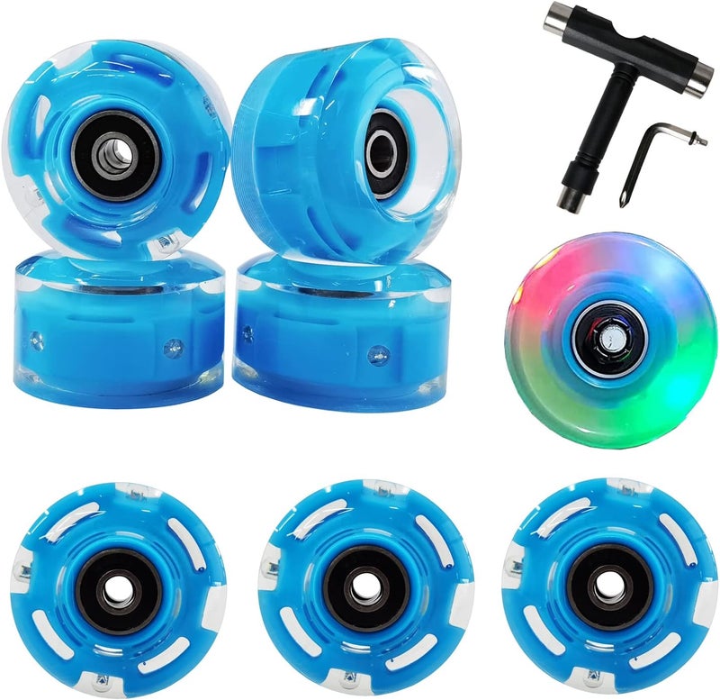 FREEDARE Roller Skate Wheels 54mm/58mm and Bearings Indoor Outdoor Luminous Light Up 83A with T Tools for Double Row Skating and Skateboard (8 Pack) - Image 1